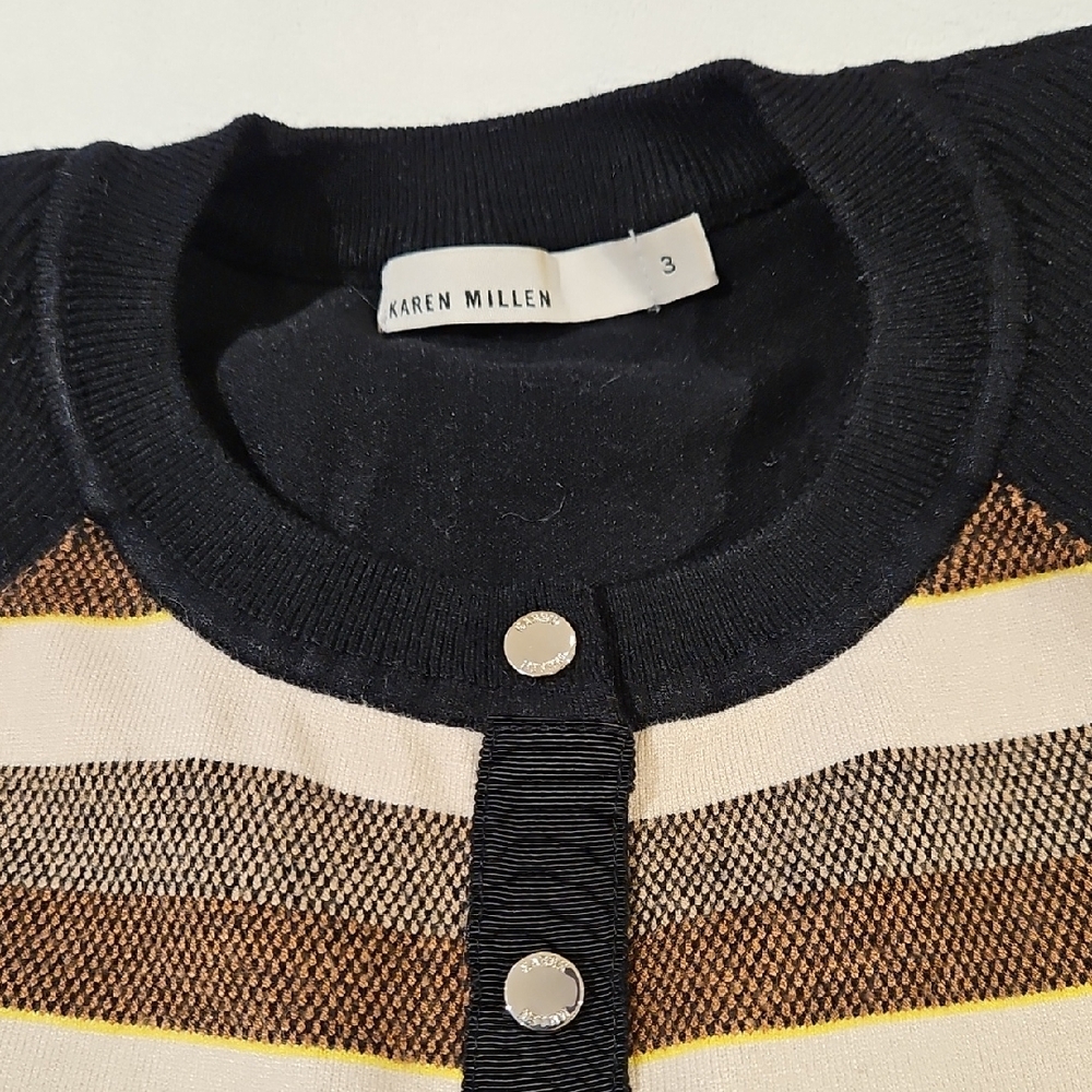KAREN MILLEN STRIPED SNAP CARDIGAN SIZE 3 - Picture 3 of 11